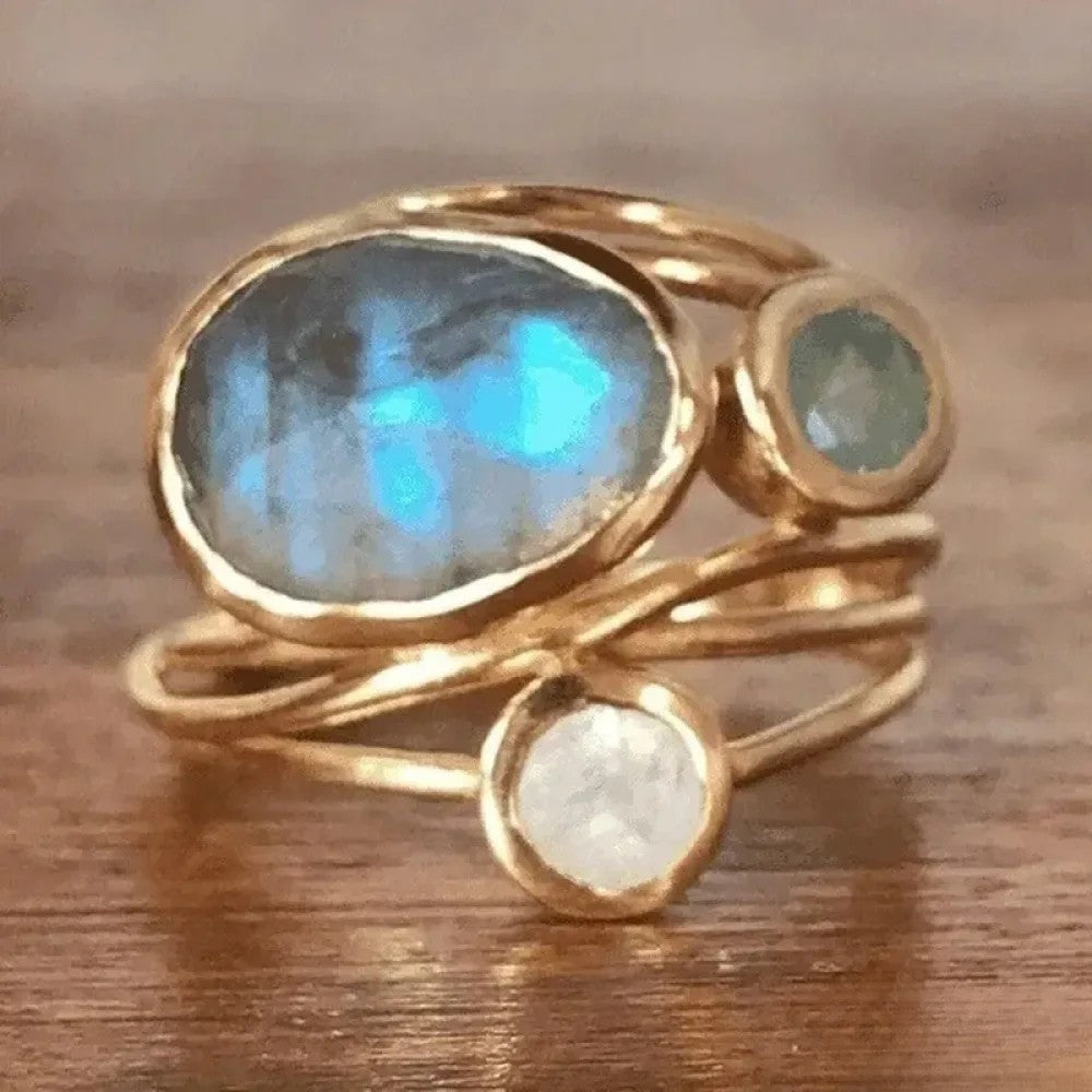 Vintage Ingelegde Blauwe Maansteenring