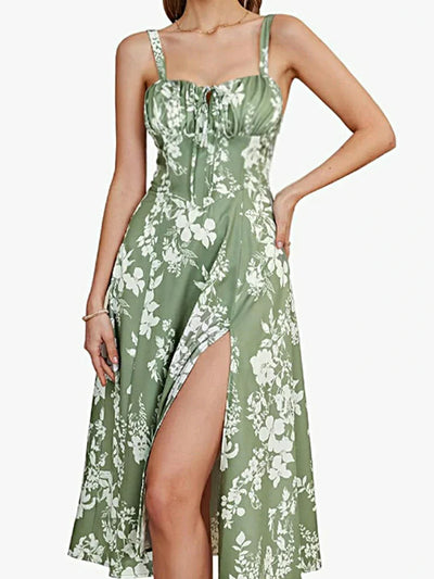 2025 Gerimpelde Bust Split Thigh Cami Zomerjurk