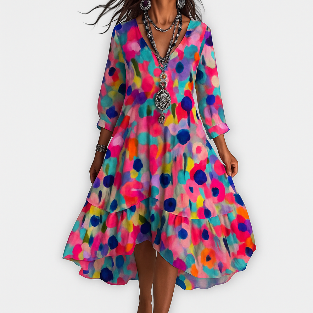 Aurina - Vintage Boho Bloemenpatroon Jurk