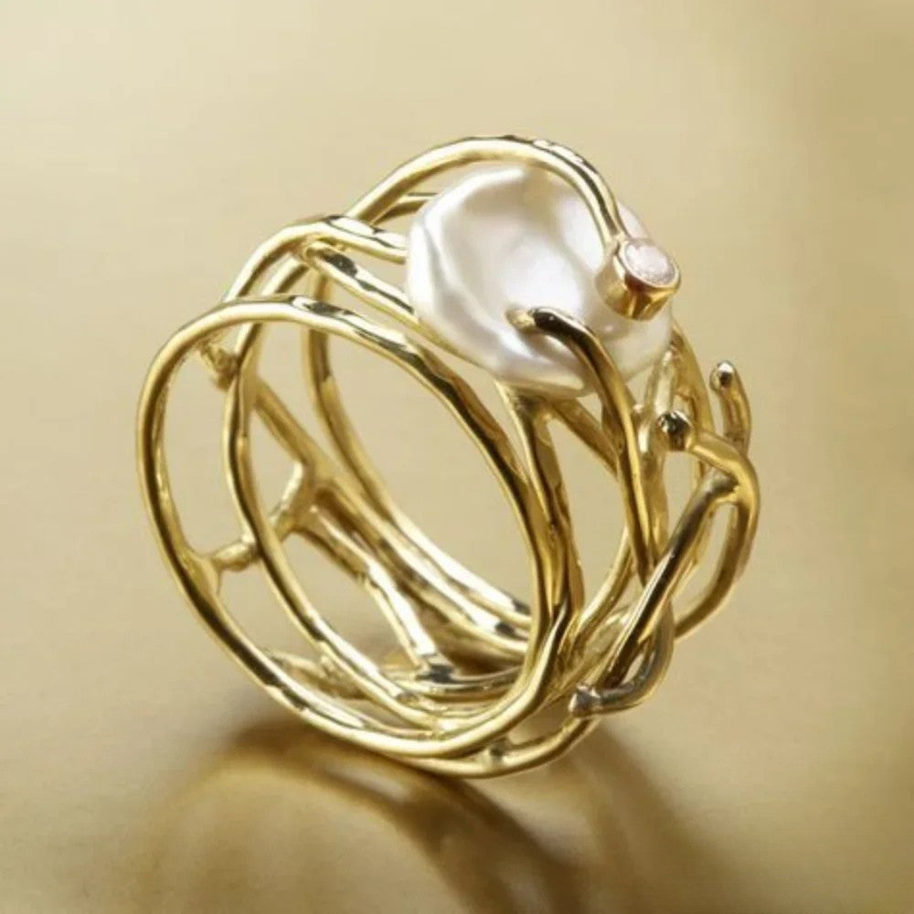 Antieke Dunne Gouden Ring met Parels