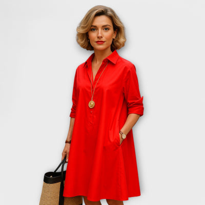 Moderne Hemdblus jurk met kraag en driekwart mouwen