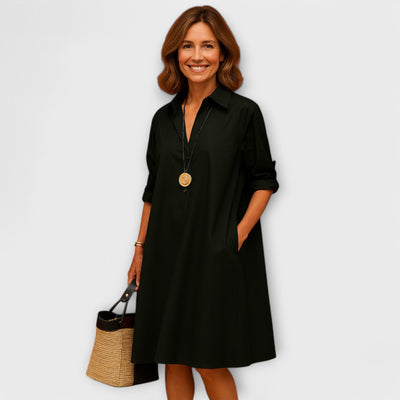 Moderne Hemdblus jurk met kraag en driekwart mouwen