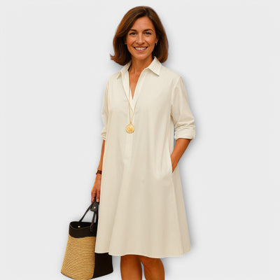 Moderne Hemdblus jurk met kraag en driekwart mouwen