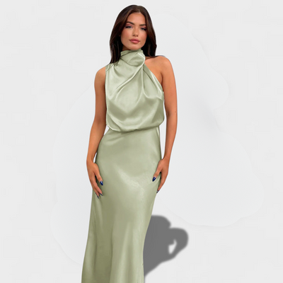 Flavia™ | Glamoureuze Satijnen Jurk met Halter