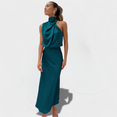 Flavia™ | Glamoureuze Satijnen Jurk met Halter