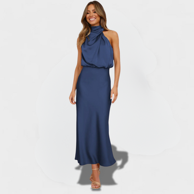 Flavia™ | Glamoureuze Satijnen Jurk met Halter