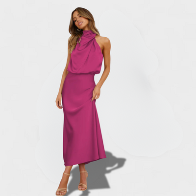 Flavia™ | Glamoureuze Satijnen Jurk met Halter