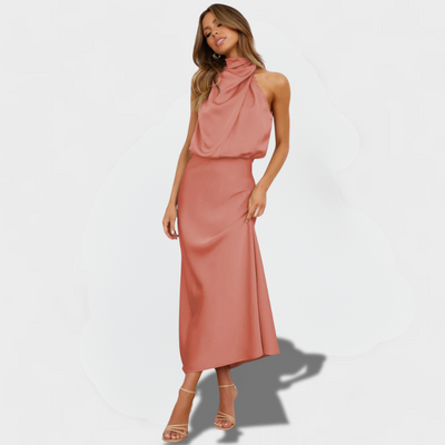 Flavia™ | Glamoureuze Satijnen Jurk met Halter