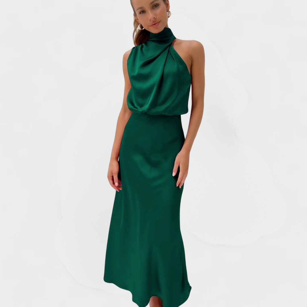Flavia™ | Glamoureuze Satijnen Jurk met Halter