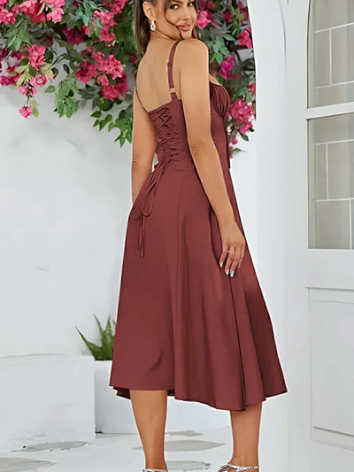2025 Gerimpelde Bust Split Thigh Cami Zomerjurk