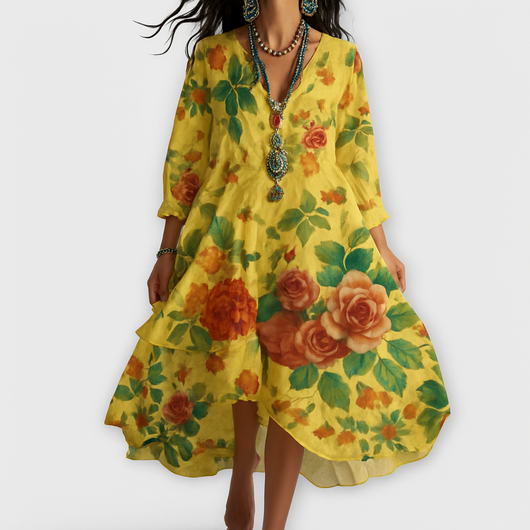 Maelina - Vintage Boho Bloemenpatroon Jurk