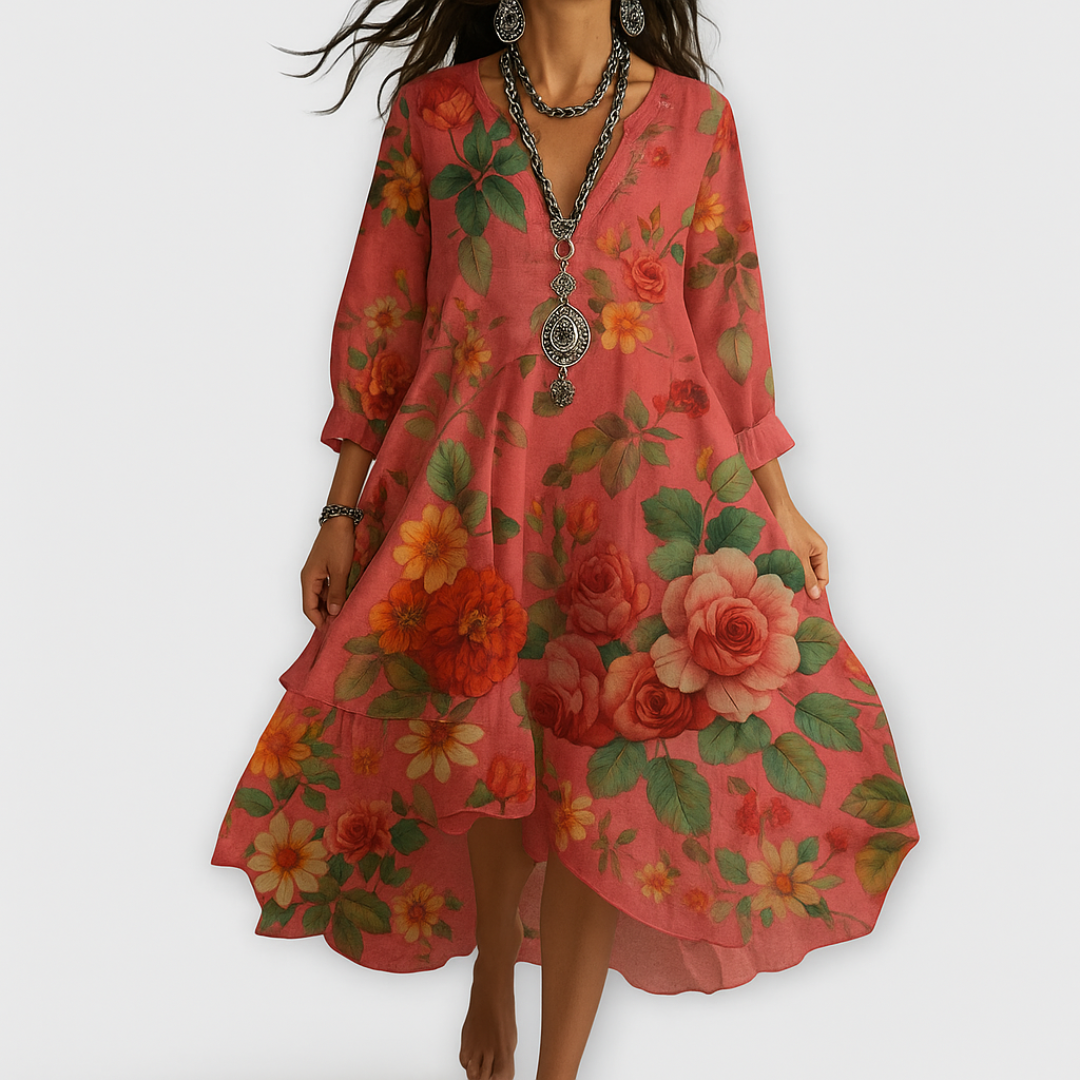 Ravina - Vintage Boho Bloemenpatroon Jurk