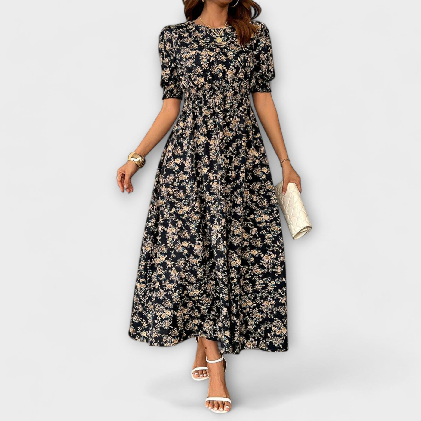 Amelia - Jurk met ronde hals en bloemenpatroon