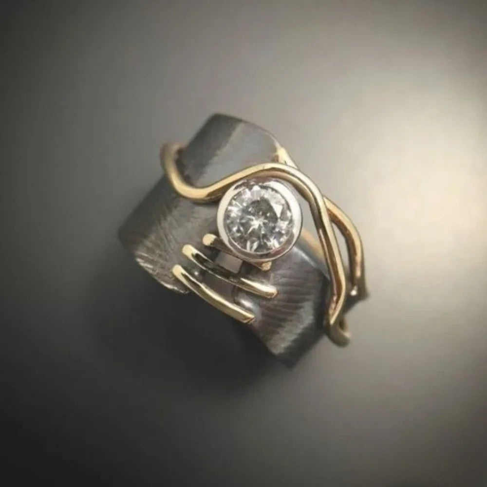 Retro Donker Zilveren Zirkonia Ring