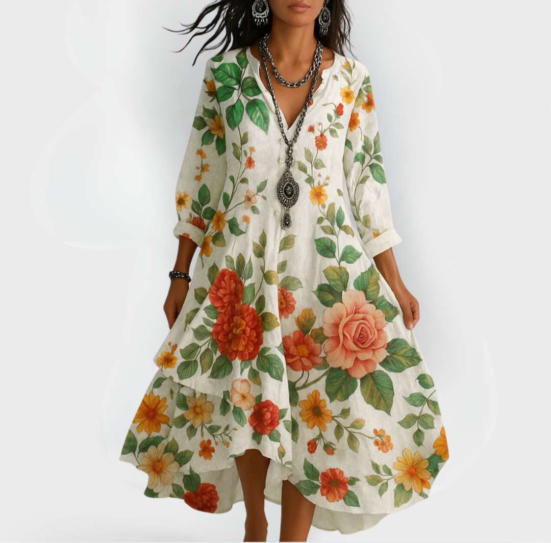 Yelina - Vintage Boho Bloemenpatroon Jurk
