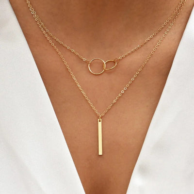 Retro Gouden Dubbele Cirkel Hanger Halsketting