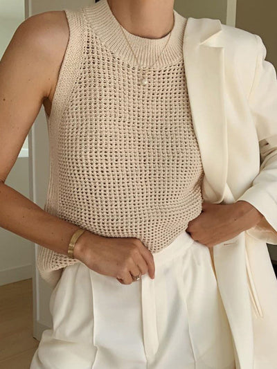 Knit Hollow Solid Tanktop