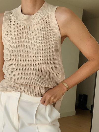 Knit Hollow Solid Tanktop
