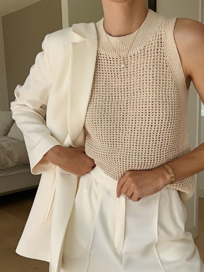 Knit Hollow Solid Tanktop