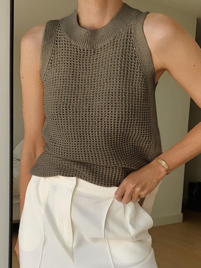 Knit Hollow Solid Tanktop