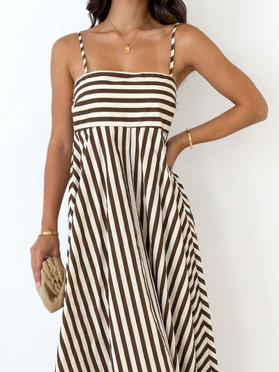 Gestreepte Plissé Cami Lange Jurk