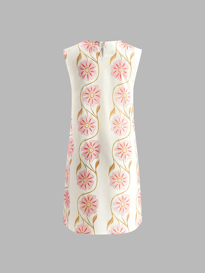Romantische Print Mouwloze Korte Jurk