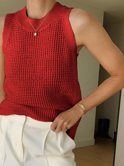 Knit Hollow Solid Tanktop