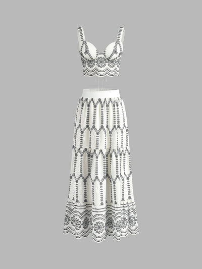 Geprinte Mouwloze Rok Set met Strik