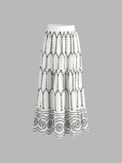 Geprinte Mouwloze Rok Set met Strik