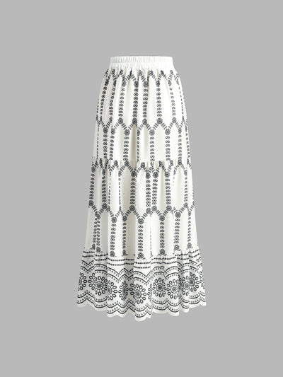 Geprinte Mouwloze Rok Set met Strik