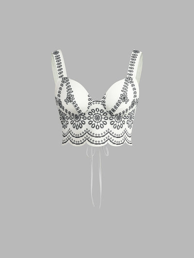Geprinte Mouwloze Rok Set met Strik
