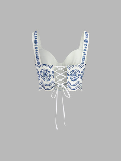 Geprinte Mouwloze Rok Set met Strik