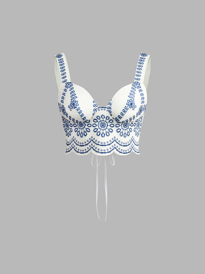 Geprinte Mouwloze Rok Set met Strik