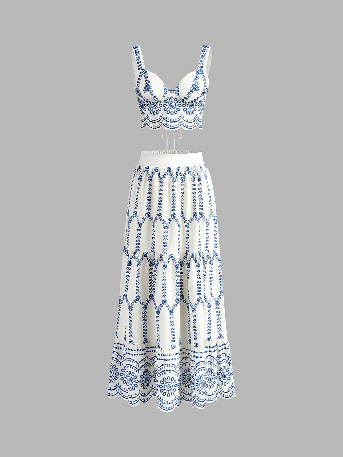 Geprinte Mouwloze Rok Set met Strik