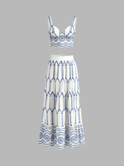 Geprinte Mouwloze Rok Set met Strik