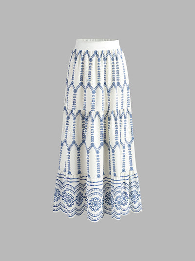 Geprinte Mouwloze Rok Set met Strik
