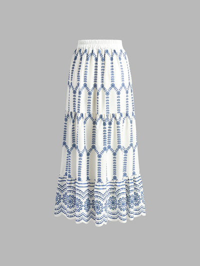 Geprinte Mouwloze Rok Set met Strik
