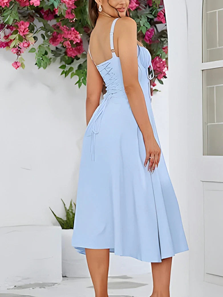 2025 Gerimpelde Bust Split Thigh Cami Zomerjurk