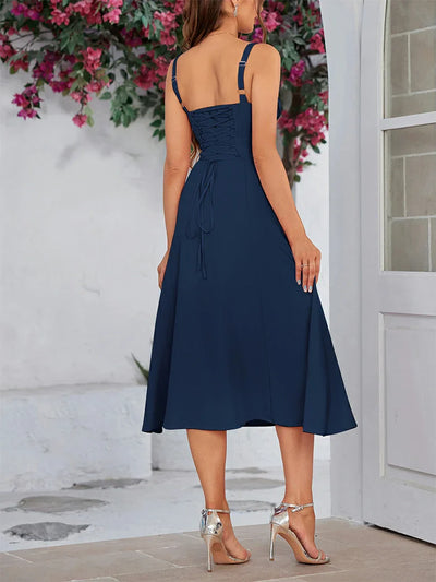 2025 Gerimpelde Bust Split Thigh Cami Zomerjurk