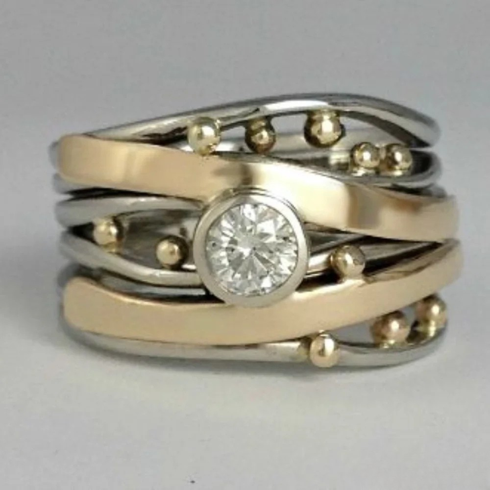 Klassieke Gouden Ingelegde Zirkonia Ring