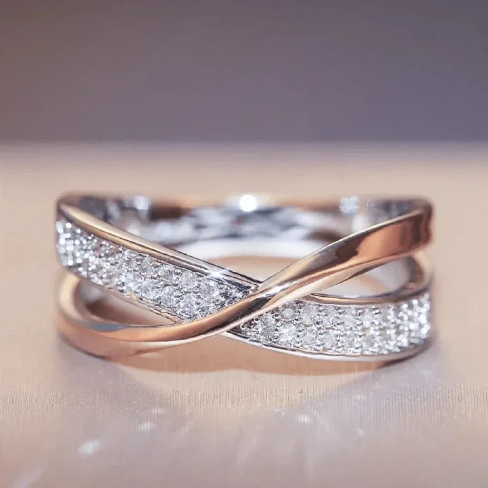 Antieke Gouden Gevlochten Zirkonia Zilveren Ring