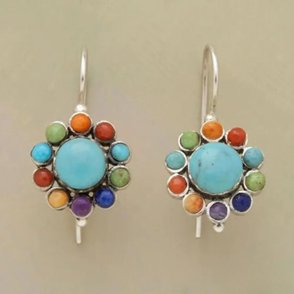 Multikleurige Ronde Oorbellen in Turquoise