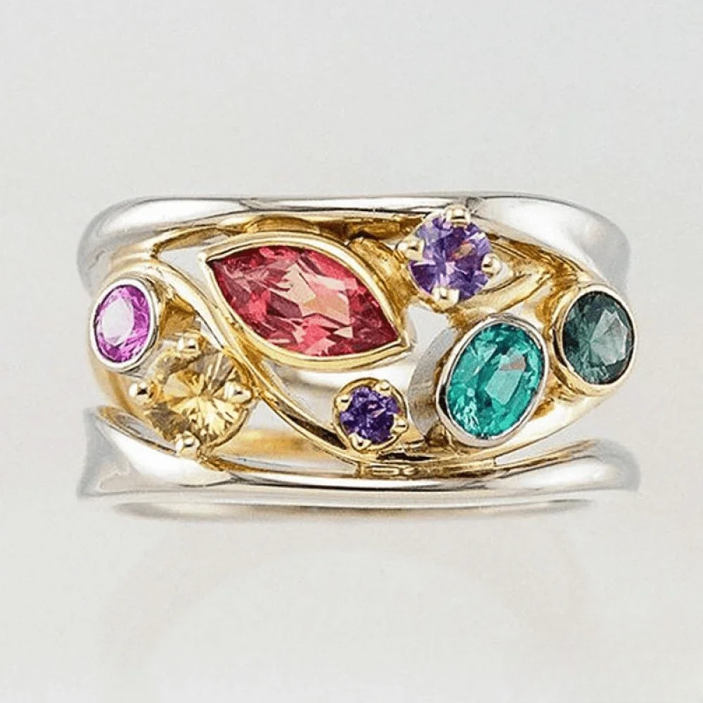 Vintage Ring met Goud en Zilverkleurige Zirkonia