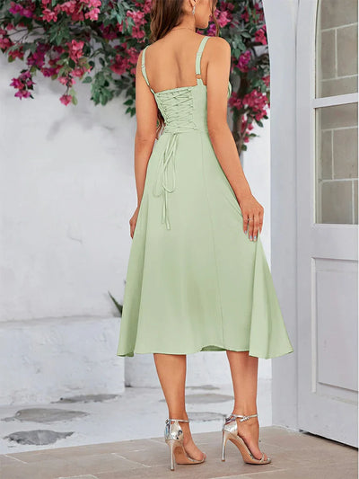 2025 Gerimpelde Bust Split Thigh Cami Zomerjurk