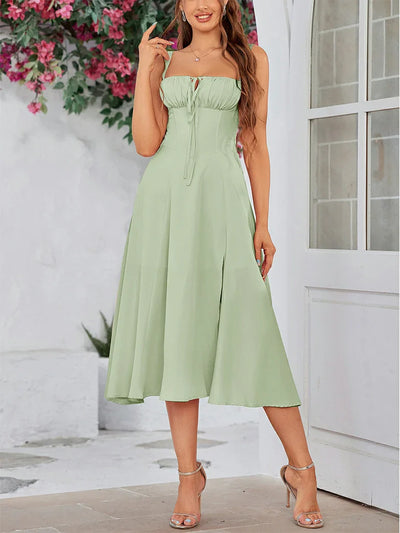 2025 Gerimpelde Bust Split Thigh Cami Zomerjurk