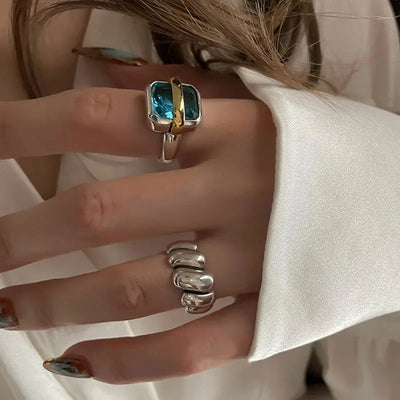 Blauwe Zirkon-Zilveren Ring