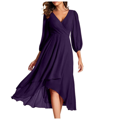 MIA – V-hals jurk met asymmetrische zoom