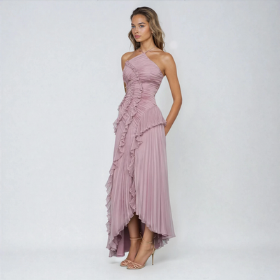 Margovil - Asymmetrische Halterjurk met Ruffle Details