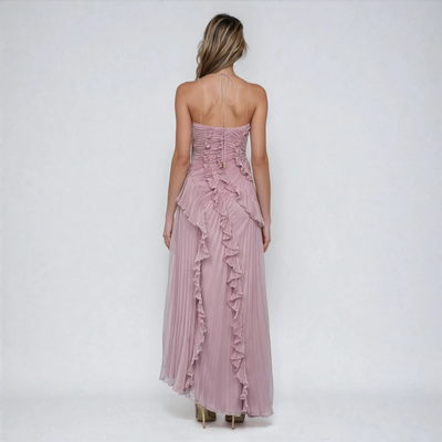 Margovil - Asymmetrische Halterjurk met Ruffle Details