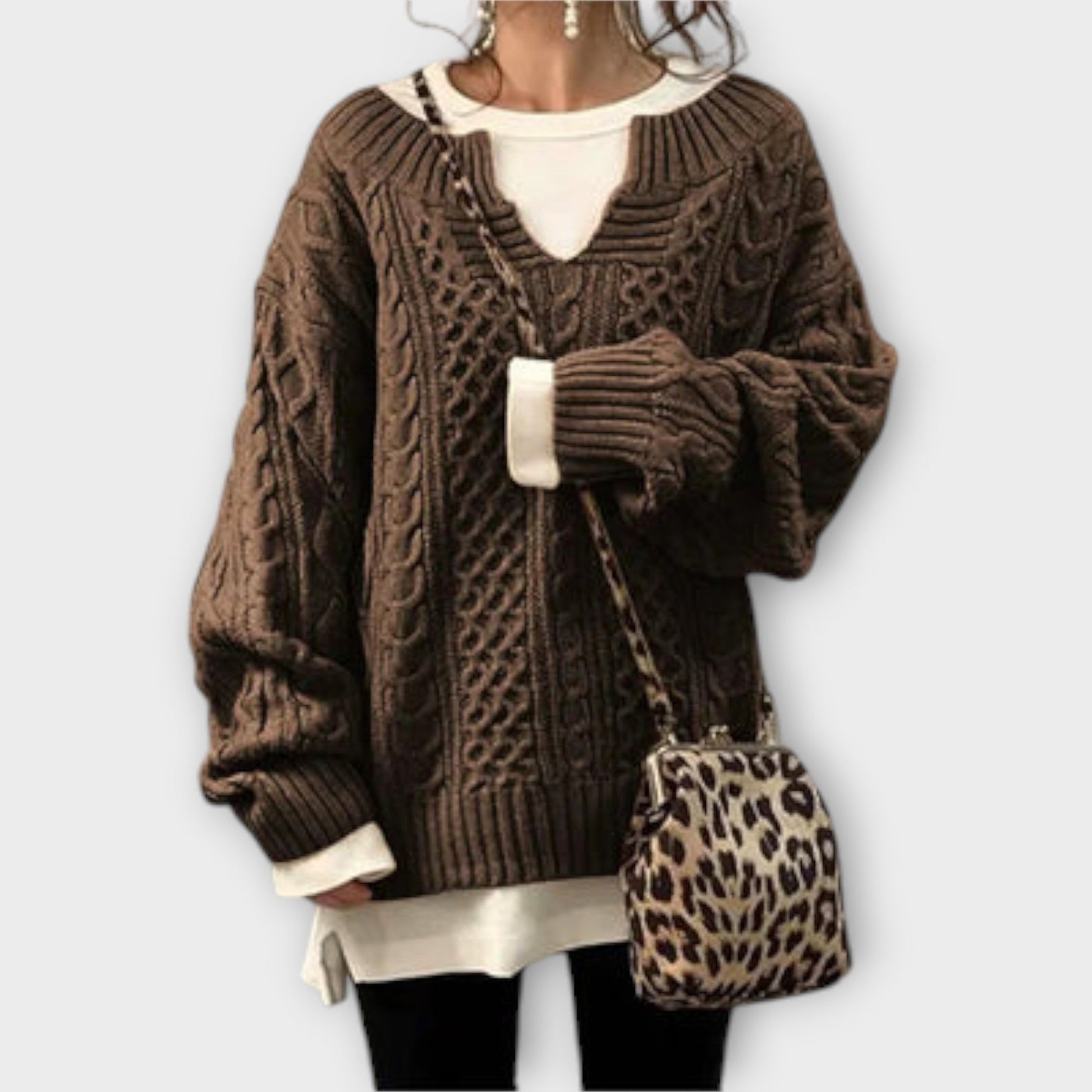 Oversized Trui met Kabelpatroon